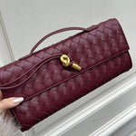 Woven Shoulder Handbag with Gold Lock Detail