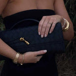 Woven Shoulder Handbag with Gold Lock Detail
