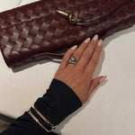 Woven Shoulder Handbag with Gold Lock Detail