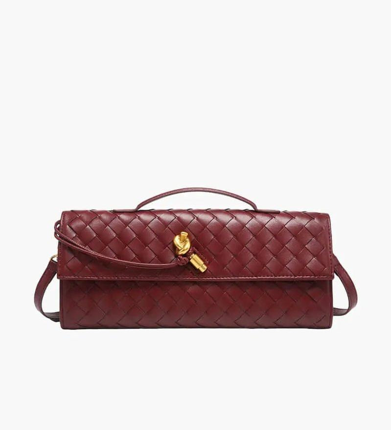 Woven Shoulder Handbag with Gold Lock Detail