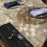 Woven Shoulder Handbag with Gold Lock Detail