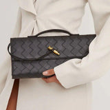 Woven Shoulder Handbag with Gold Lock Detail