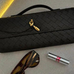 Woven Shoulder Handbag with Gold Lock Detail