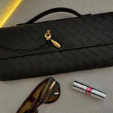 Woven Shoulder Handbag with Gold Lock Detail