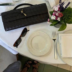 Woven Shoulder Handbag with Gold Lock Detail