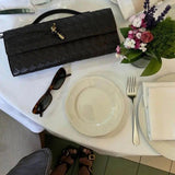 Woven Shoulder Handbag with Gold Lock Detail
