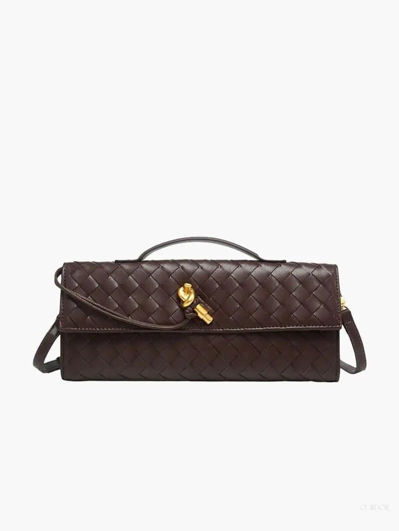 Woven Shoulder Handbag with Gold Lock Detail