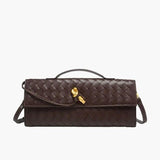 Woven Shoulder Handbag with Gold Lock Detail