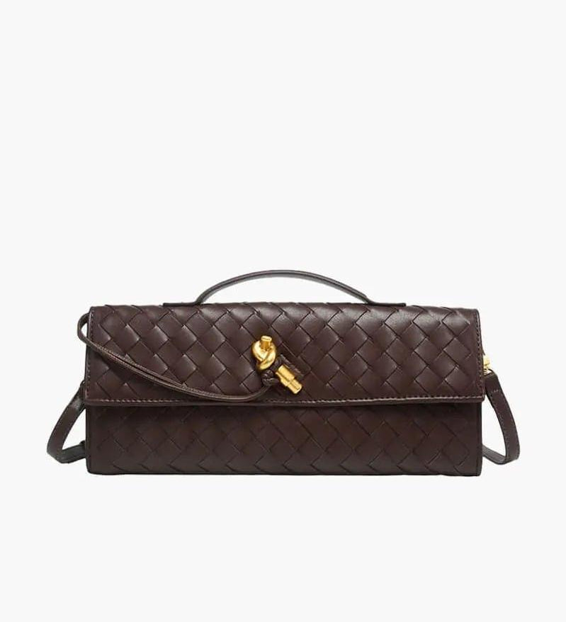 Woven Shoulder Handbag with Gold Lock Detail