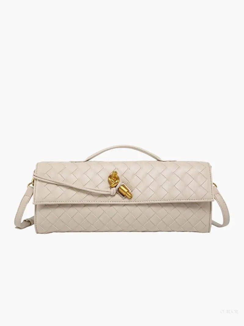 Woven Shoulder Handbag with Gold Lock Detail