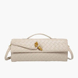 Woven Shoulder Handbag with Gold Lock Detail