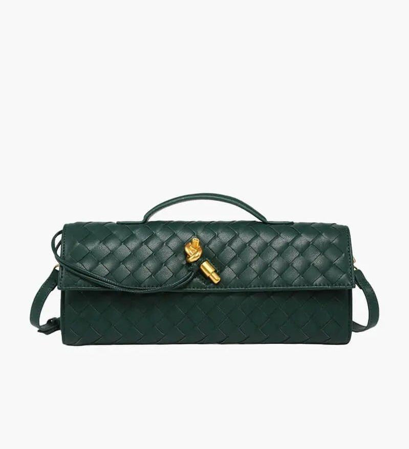 Woven Shoulder Handbag with Gold Lock Detail