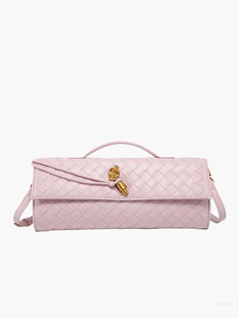 Woven Shoulder Handbag with Gold Lock Detail