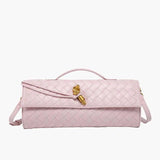 Woven Shoulder Handbag with Gold Lock Detail