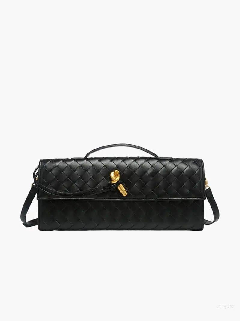 Woven Shoulder Handbag with Gold Lock Detail