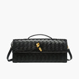 Woven Shoulder Handbag with Gold Lock Detail