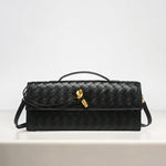 Woven Shoulder Handbag with Gold Lock Detail