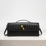 Woven Shoulder Handbag with Gold Lock Detail