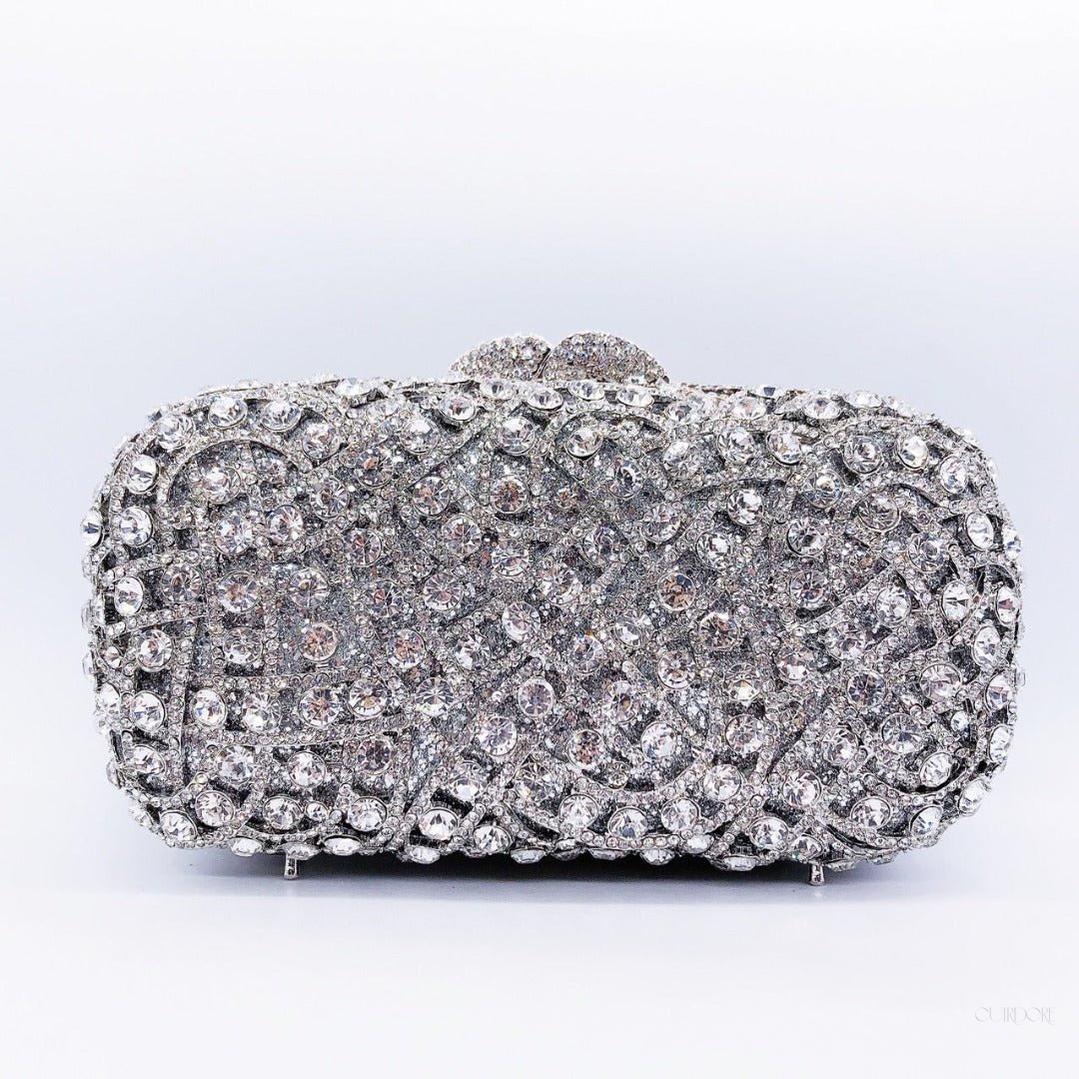 Zyrene | Crystal Embellished Silver Evening Clutch – Radiant Luxury