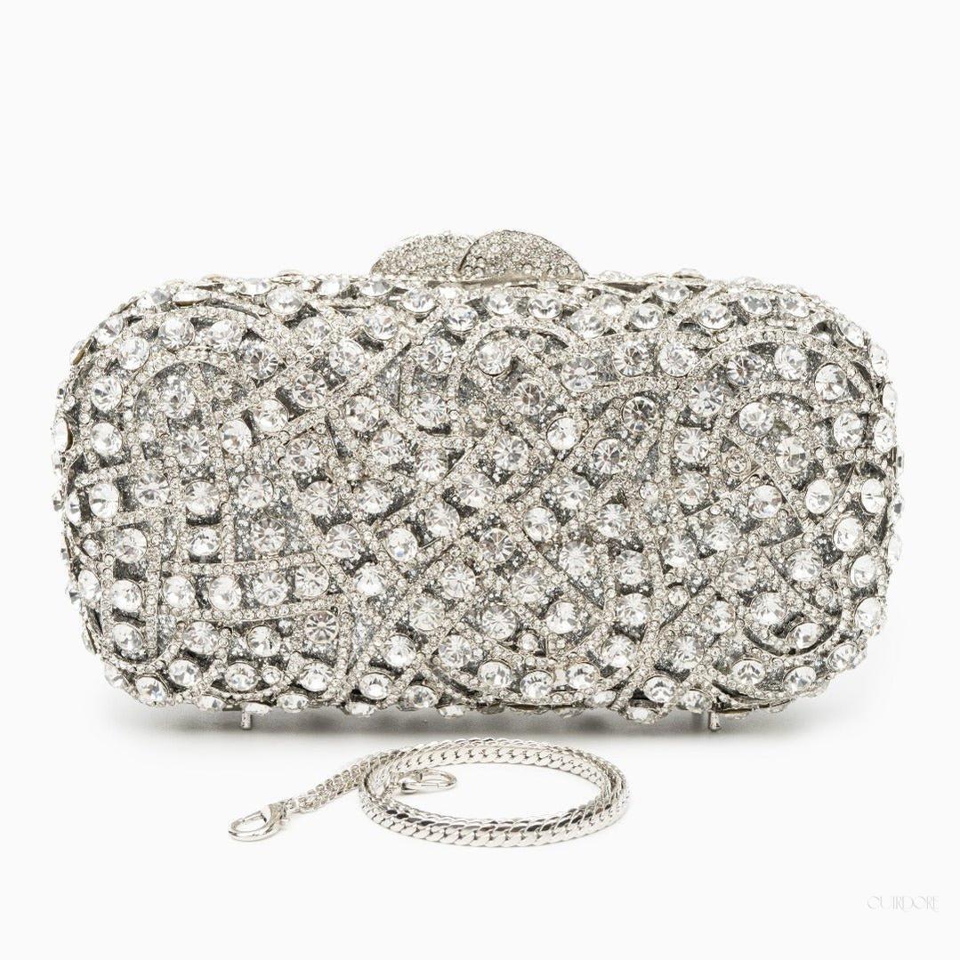 Zyrene | Crystal Embellished Silver Evening Clutch – Radiant Luxury