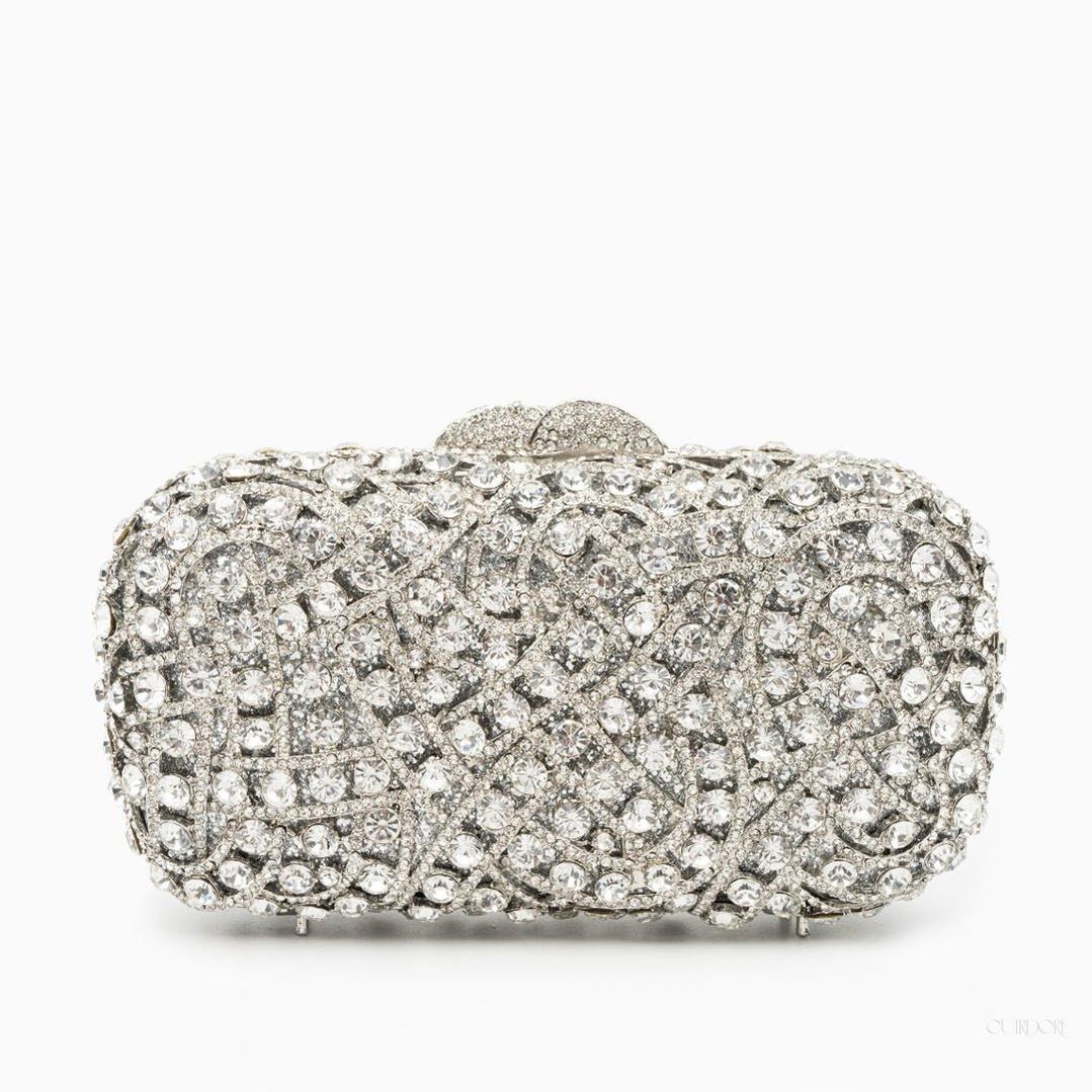 Zyrene | Crystal Embellished Silver Evening Clutch – Radiant Luxury