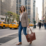 Chic Leather Tote Bag with Playful Charm – Elegance Meets Fun